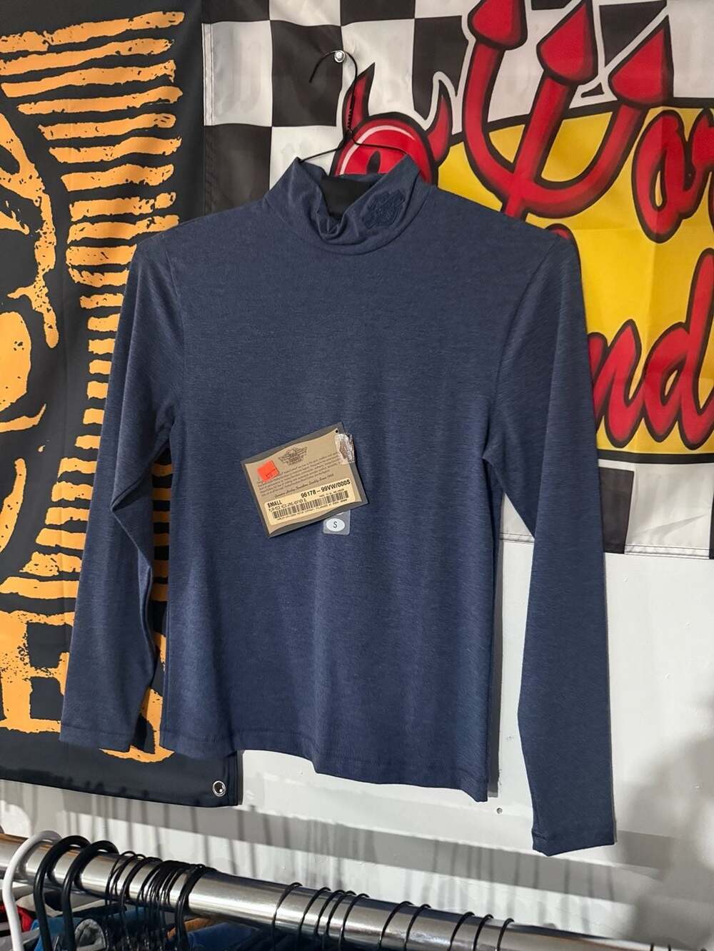 Harley-Davidson MotorClothes Women's Heather Blue Mock Neck Long Sleeve Shirt